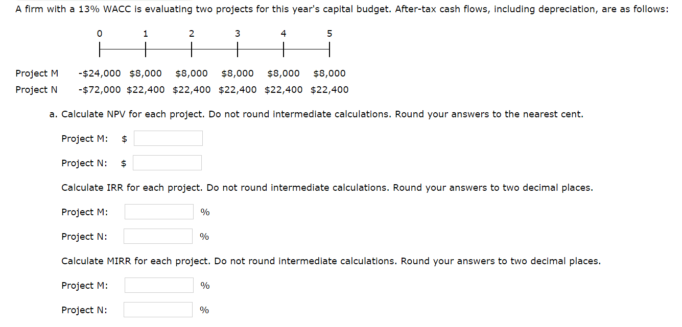  A firm with a 13% WACC is evaluating two projects for