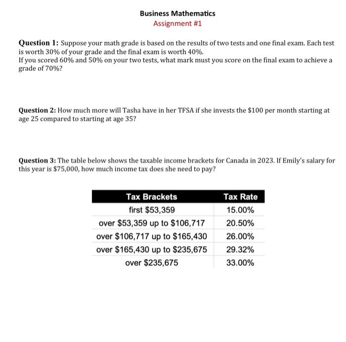  Question 1: Suppose your math grade is based on the results