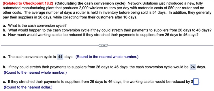  (Related to Checkpoint 18.2) (Calculating the cash conversion cycle) Network Solutions