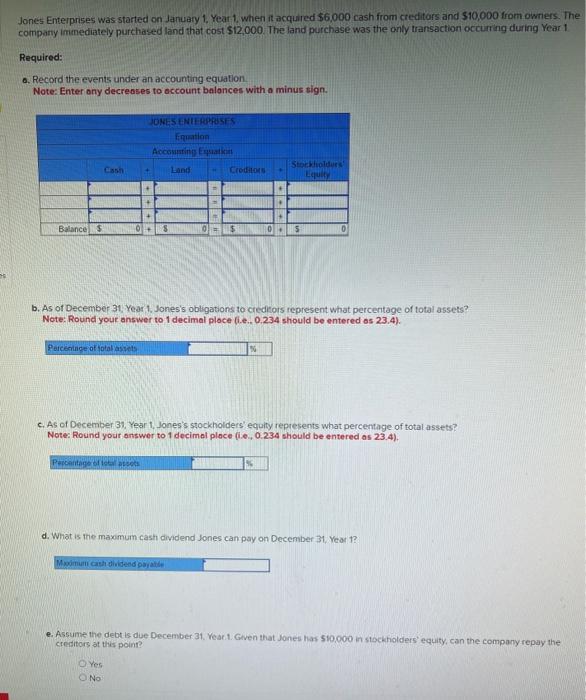  1) 2) 3) 4) 5) Jones Enterprises was started on January