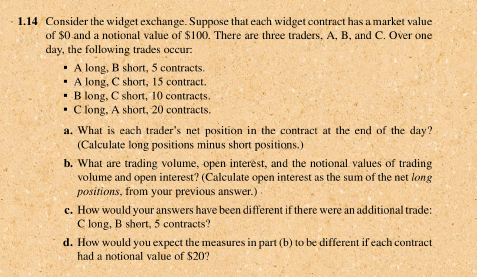  1.14 Consider the widget exchange. Suppose that each widget contract has