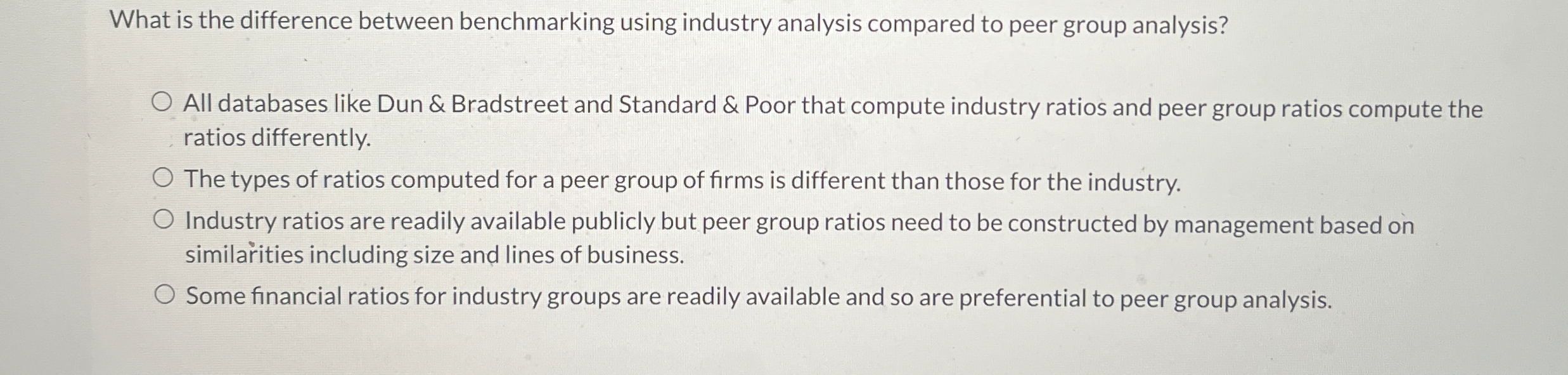  What is the difference between benchmarking using industry analysis compared to