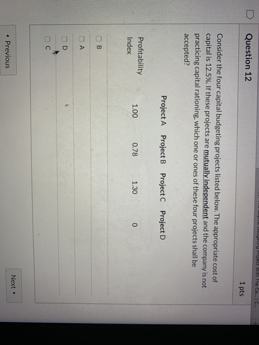  Ut with the cu.. Question 12 1 pts Consider the four