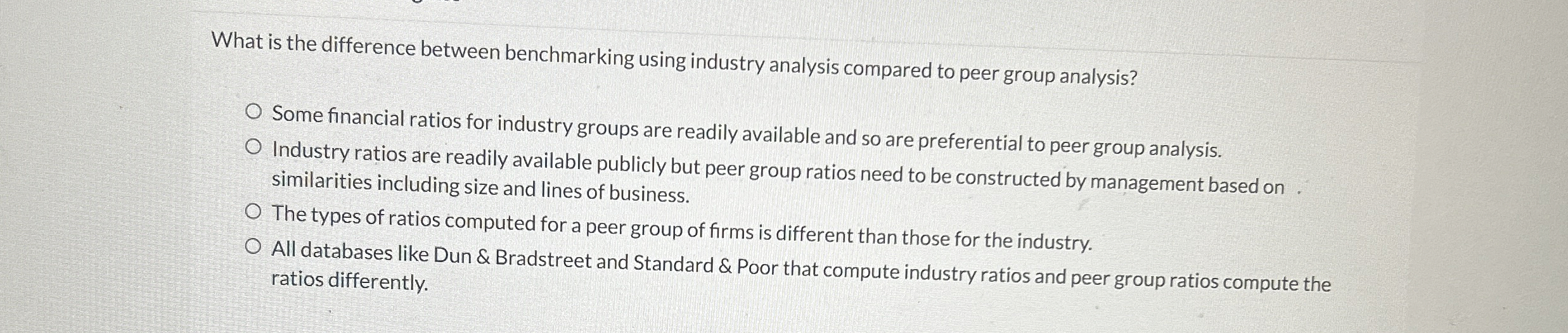  What is the difference between benchmarking using industry analysis compared to