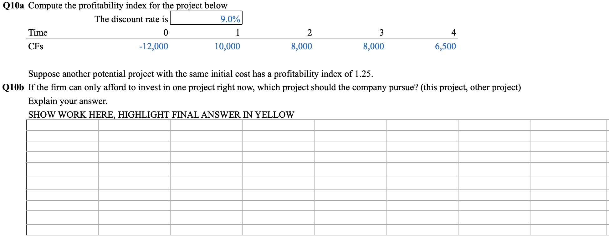Suppose another potential project with the same initial cost has a