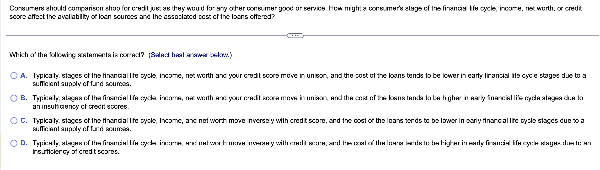 Please help with this question 4 Consumers should comparison shop for credit