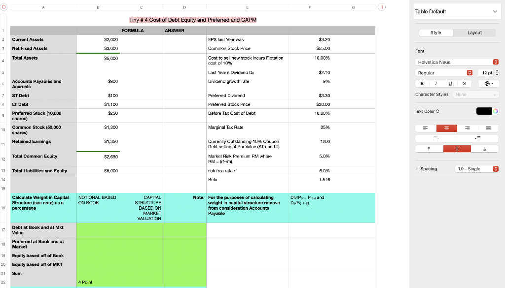 answer part. E 22 4 Point Table Default 23 FORMULA RATE Style