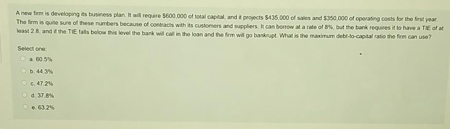 A new firm is developing its business plan. It will require