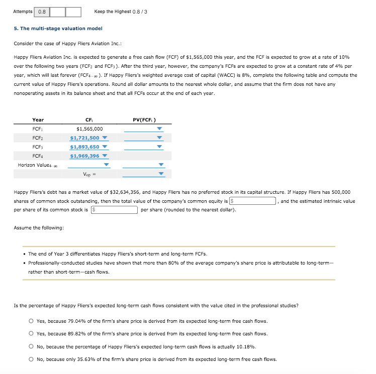 Attempts 0.8 Keep the Highest 0.8/3 5. The multi-stage valuation model