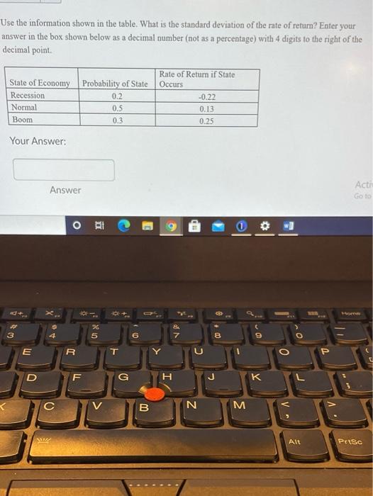  Use the information shown in the table. What is the standard