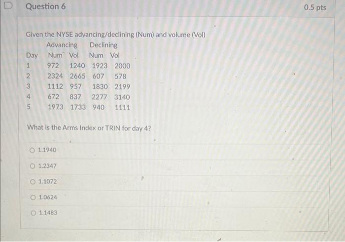  please answer question nimber 6, second picture Given the NYSE advancing/declining