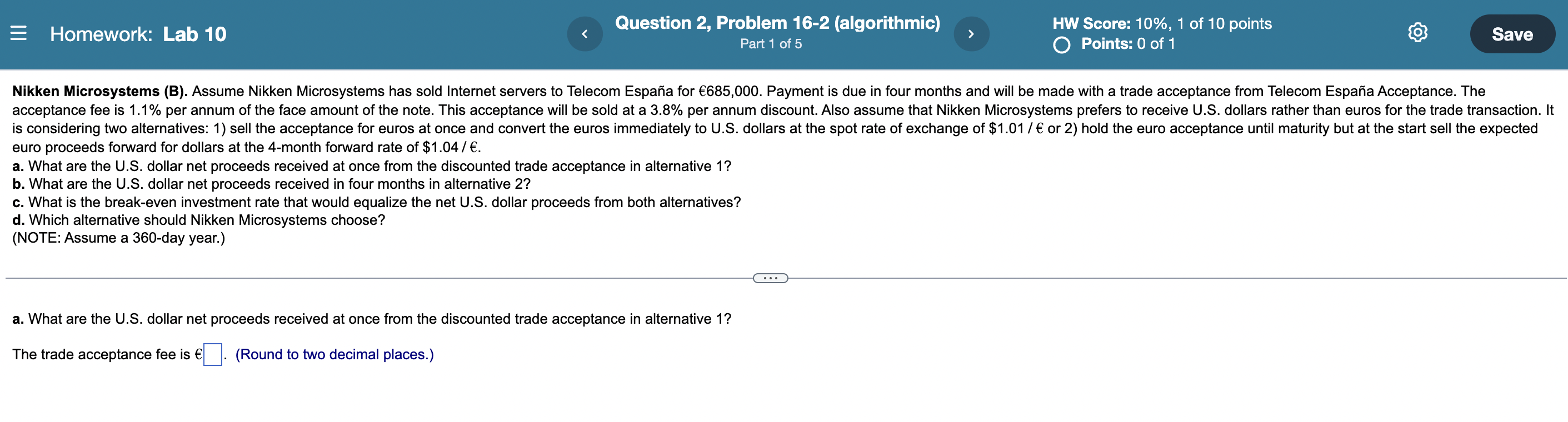  = Homework: Lab 10 Question 2, Problem 16-2 (algorithmic) Part 1