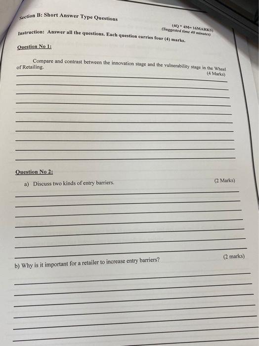  Section B: Short Answer Type Questions Instruction: Answer all the questions.