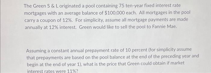  need help (answer displayed incorrect) The Green S \& L originated