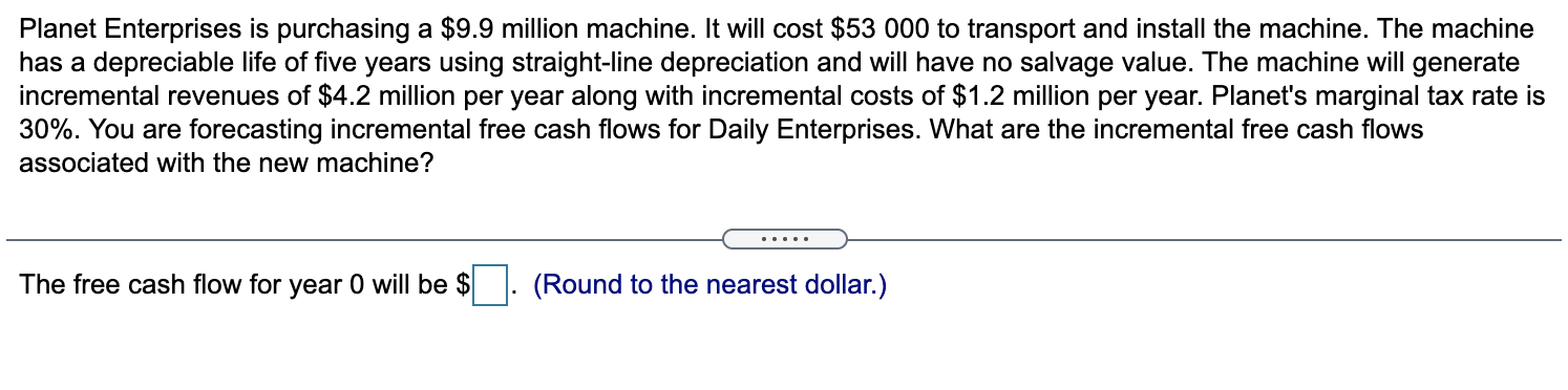 Planet Enterprises is purchasing a $9.9 million machine. It will cost