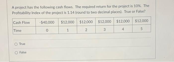  A project has the following cash flows. The required return for