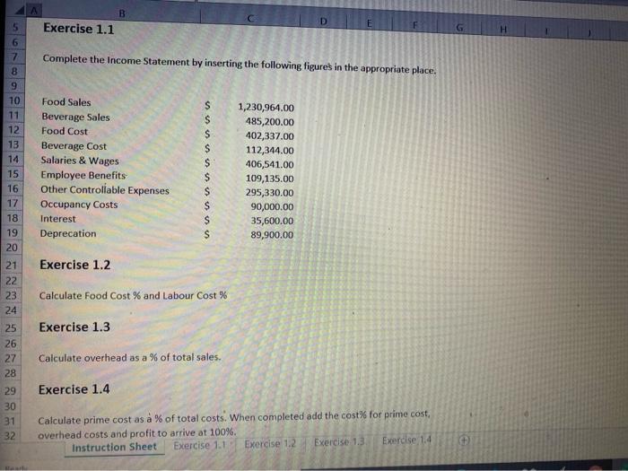  B Exercise 1.1 D 5 E F G H 6 Complete