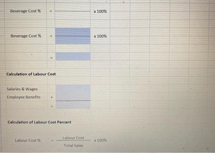 19 20 Food Sales Beverage Sales Food Cost Beverage Cost Salaries &