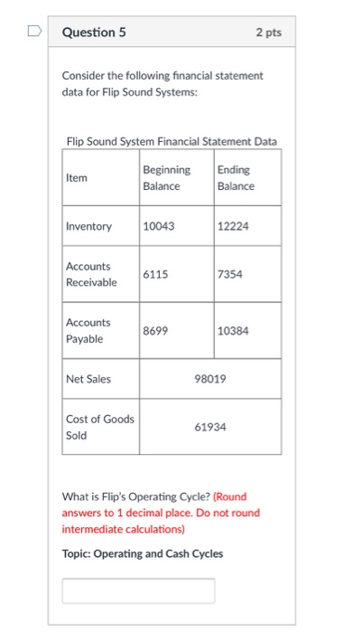  DQuestion 5 2 pts Consider the following financial statement data for