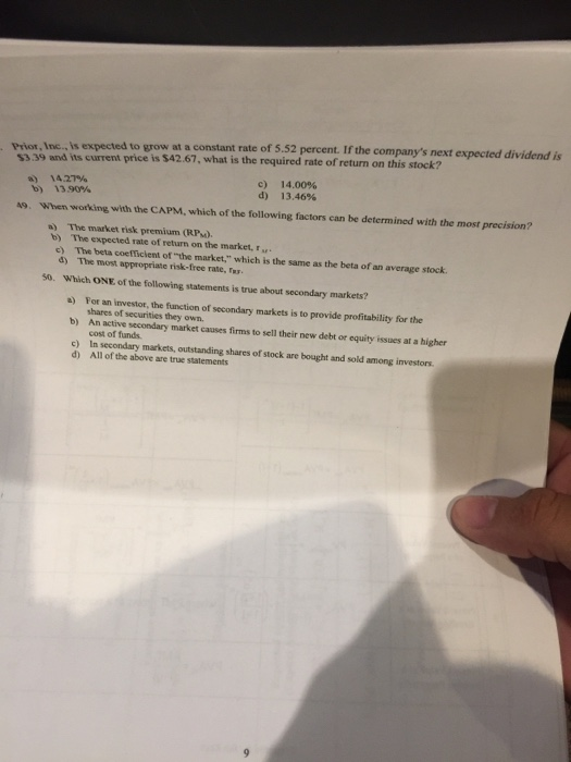please answer all Prior, Inc., is expected to grow at a constant
