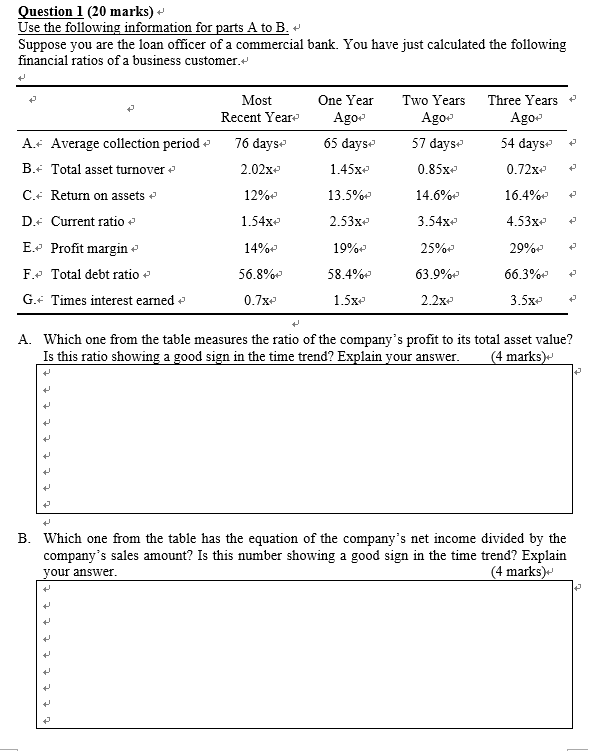 Question 1 (20 marks) Use the following information for parts A
