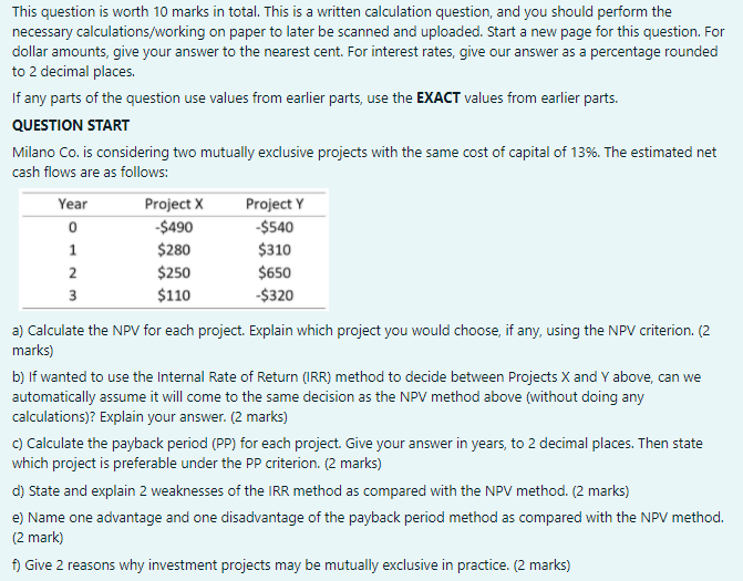  This question is worth 10 marks in total. This is a