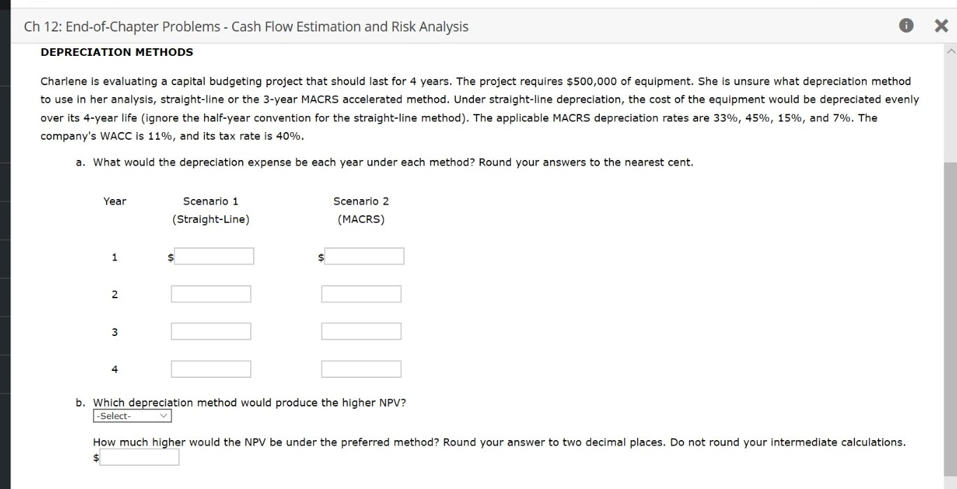  6 X Ch 12: End-of-Chapter Problems - Cash Flow Estimation and