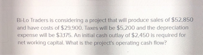  Bi-Lo Traders is considering a project that will produce sales of