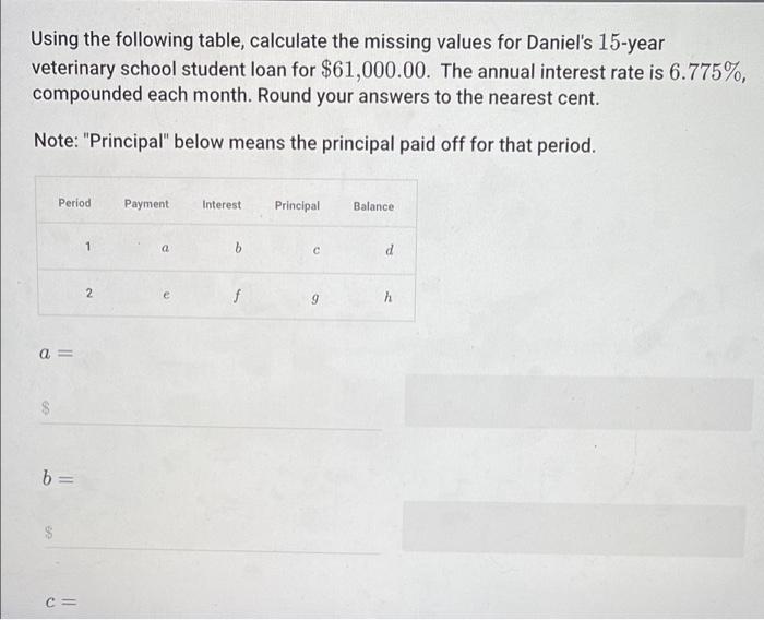 Find the missing data from the table below. Round your answers to