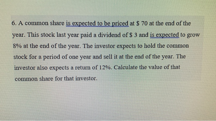  6. A common share is expected to be priced at $