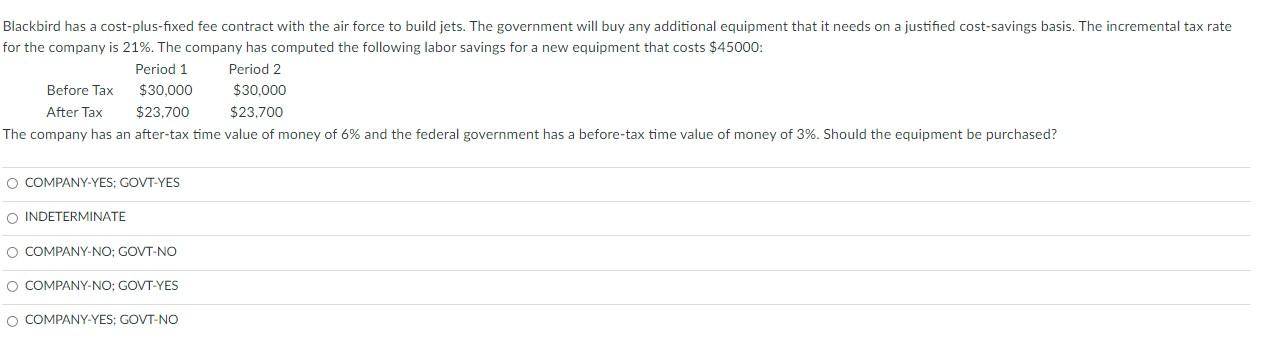 14 pts Blackbird has a cost-plus-fixed fee contract with the air force