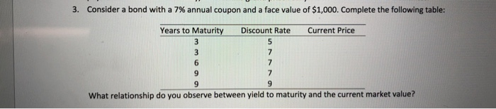 please show work! Consider a bond with a 7 % annual coupon