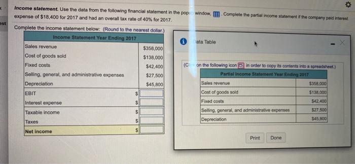  Income statement. Use the data from the following financial statement in