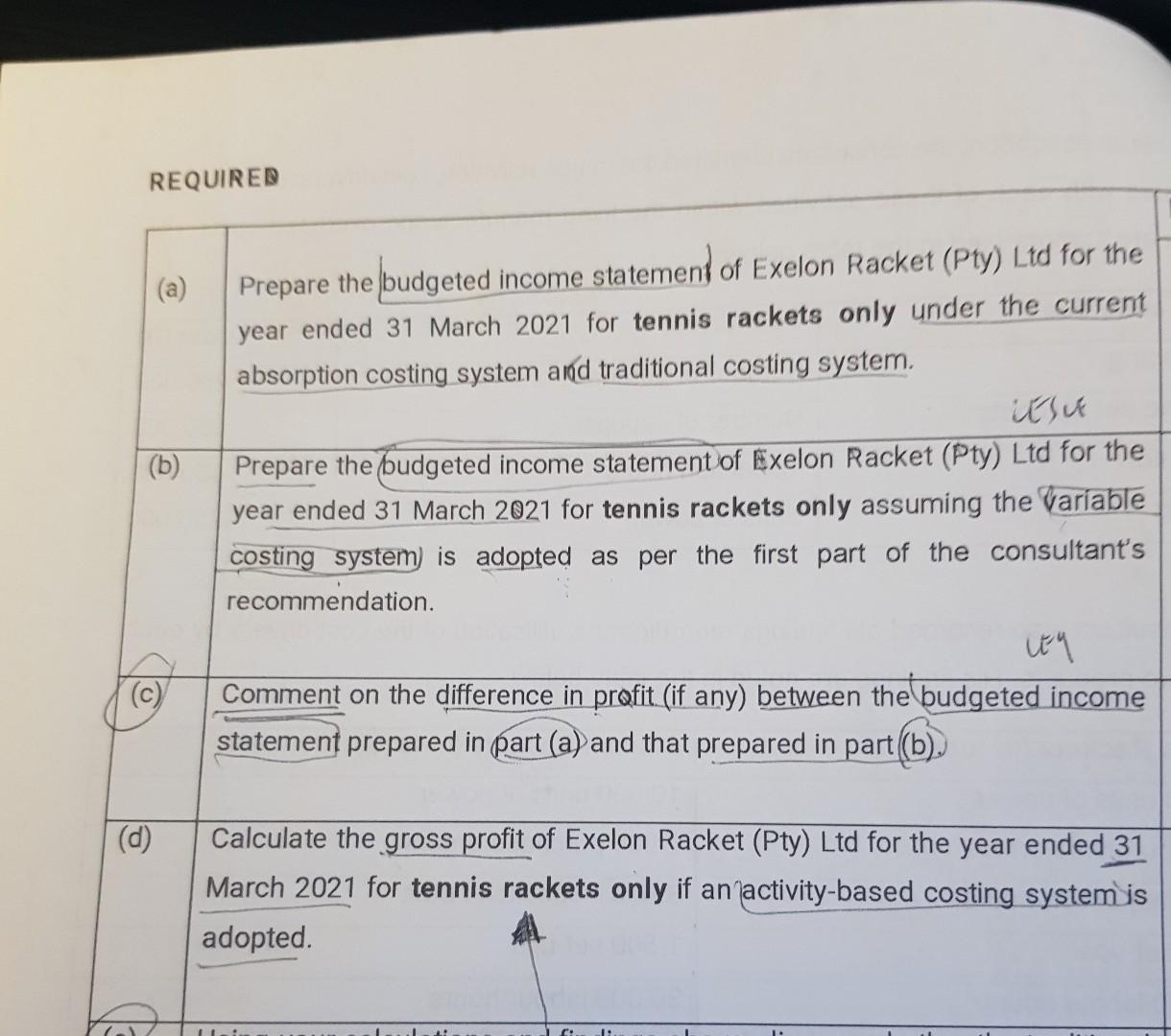  Your answer on question a,b,c,d. Want to compare my answer with