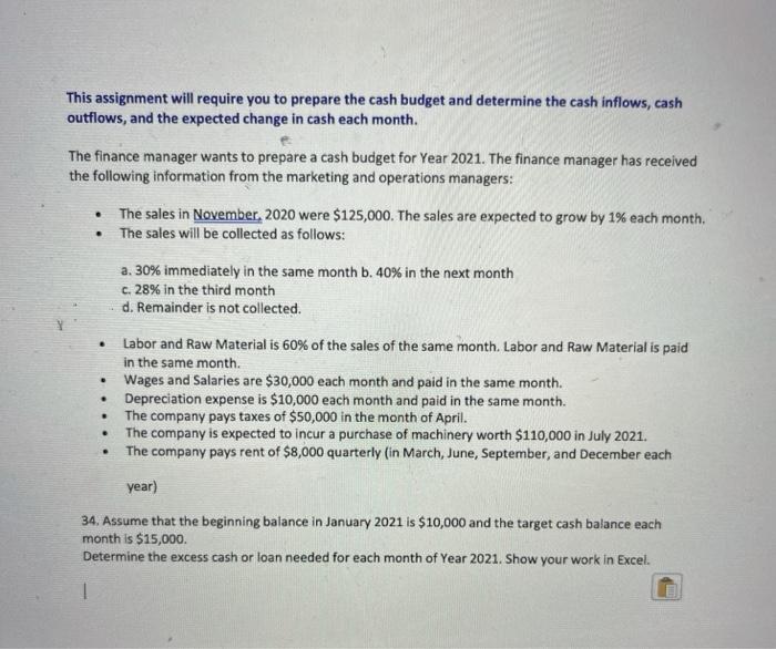  This assignment will require you to prepare the cash budget and