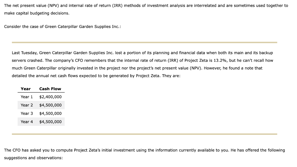 3. Understanding the IRR and NPV The net present value (NPV) and