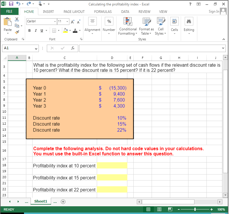 ***PROVIDE EXCEL FORMULA PLEASE*** KU ? 9 X 1 Calculating the profitability
