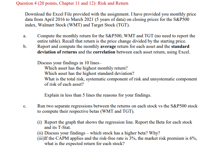  Note they are no dividends. a. Question 4 (20 points, Chapter