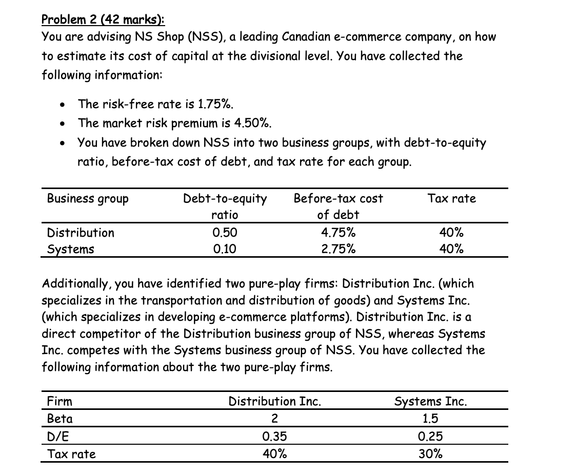 *Please answer full part of Problem 2 without using excel* Problem 2