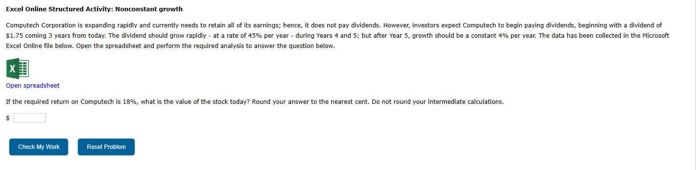 Excel Online Structured Activity: Nonconstant growth Excel Online file below. Open