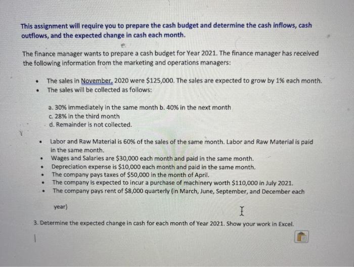  This assignment will require you to prepare the cash budget and