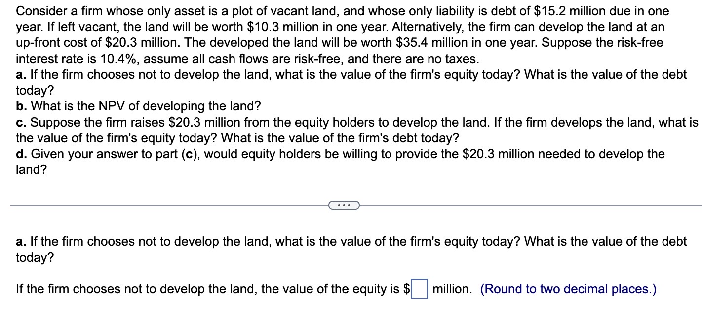 Consider a firm whose only asset is a plot of vacant