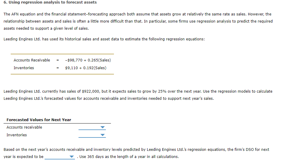  6. Using regression analysis to forecast assets The AFN equation and