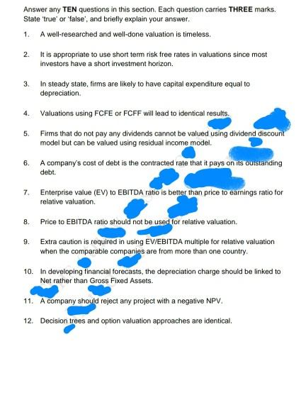  Answer any TEN questions in this section. Each question carries THREE