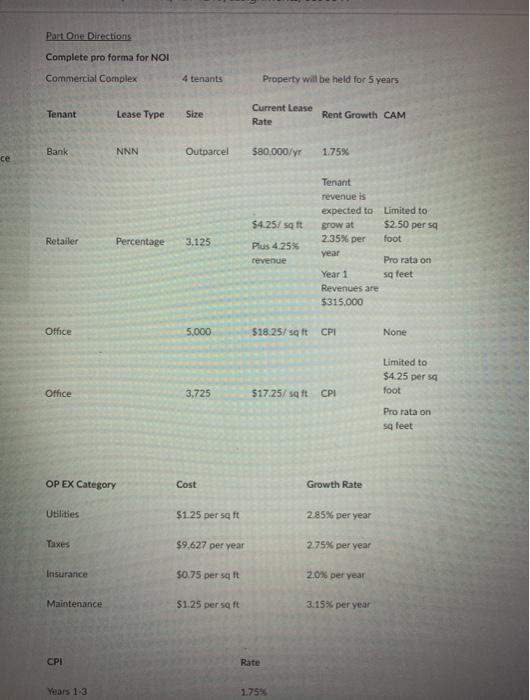  please help Part One Directions Complete pro forma for NOI Commercial
