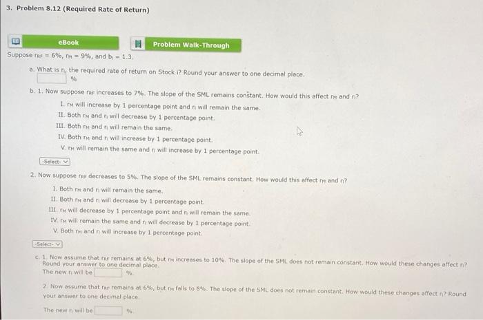  3. Problem 8.12 (Required Rate of Return) eBook Problem Walk-Through Suppose
