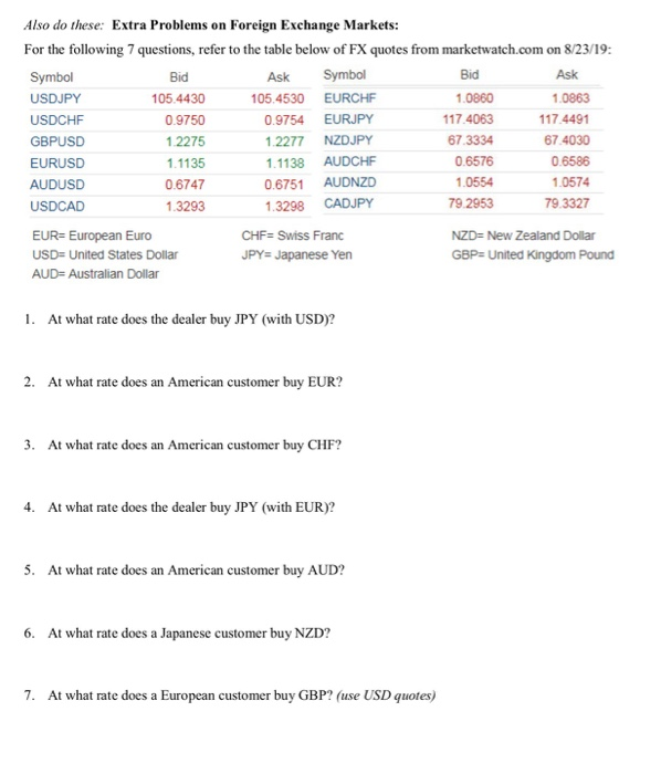  Also do these: Extra Problems on Foreign Exchange Markets: For the