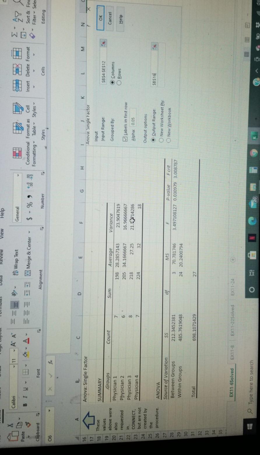 demonstrates the use of the Excel Data Analysis Toolkit for Single Factor