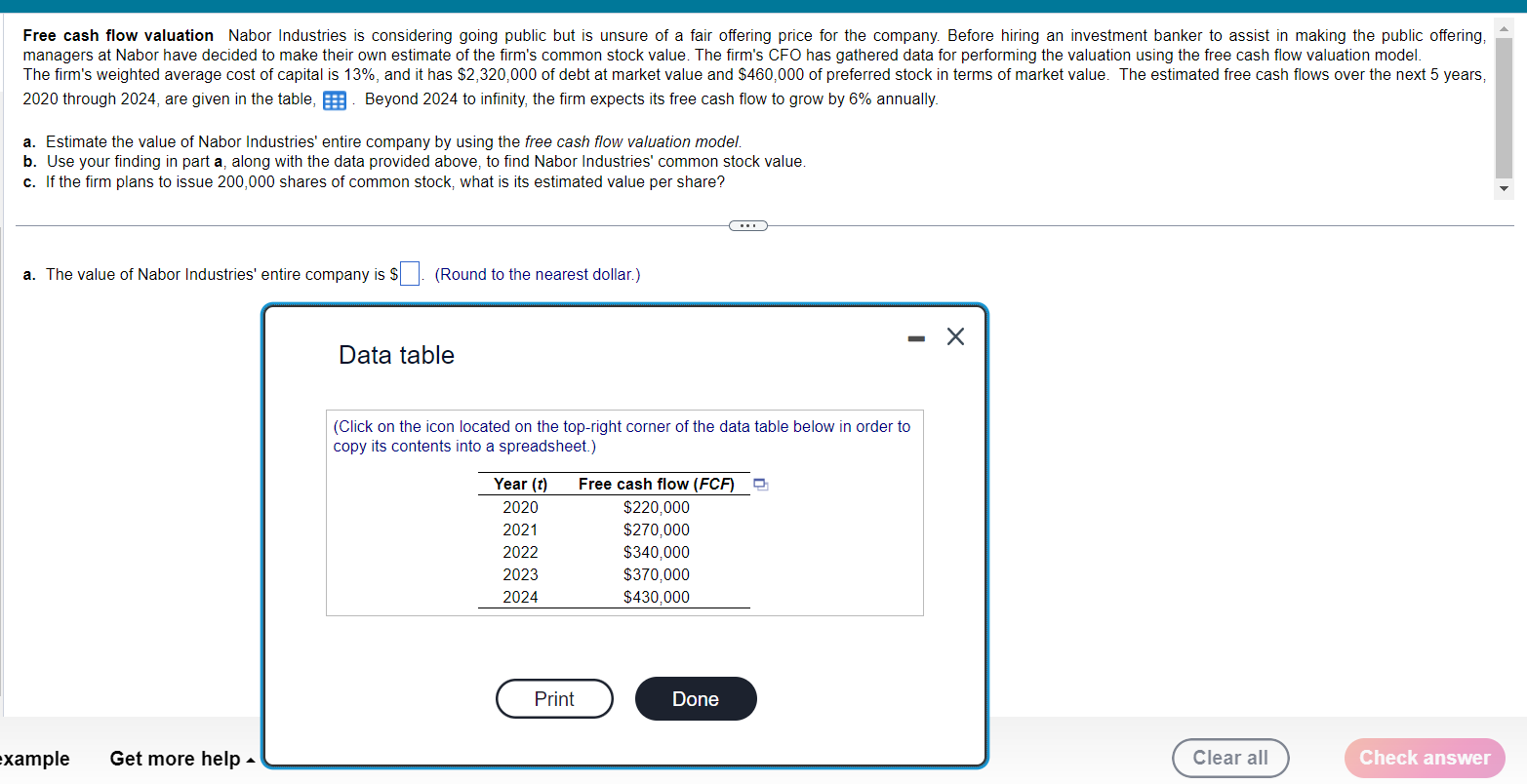  2020 through 2024, are given in the table, _. Beyond 2024