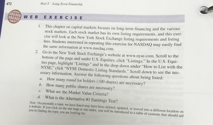  Part S Long-Term Financing 472 WEB EXERCISE This chapter on capital